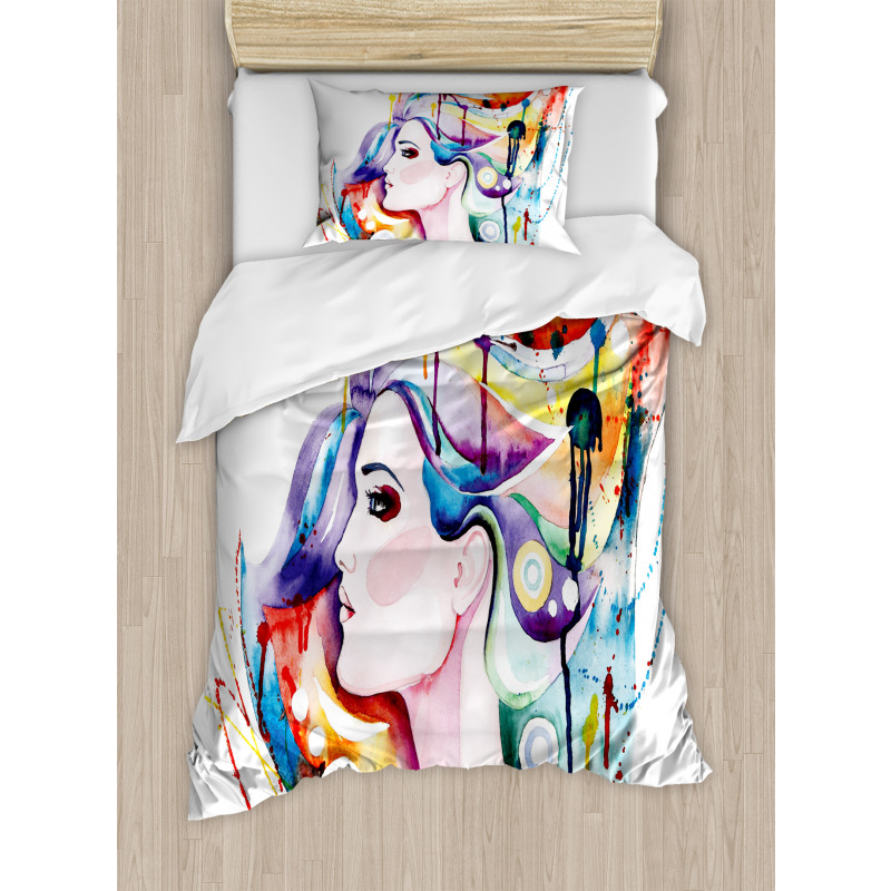 Grunge Young Woman Duvet Cover Set