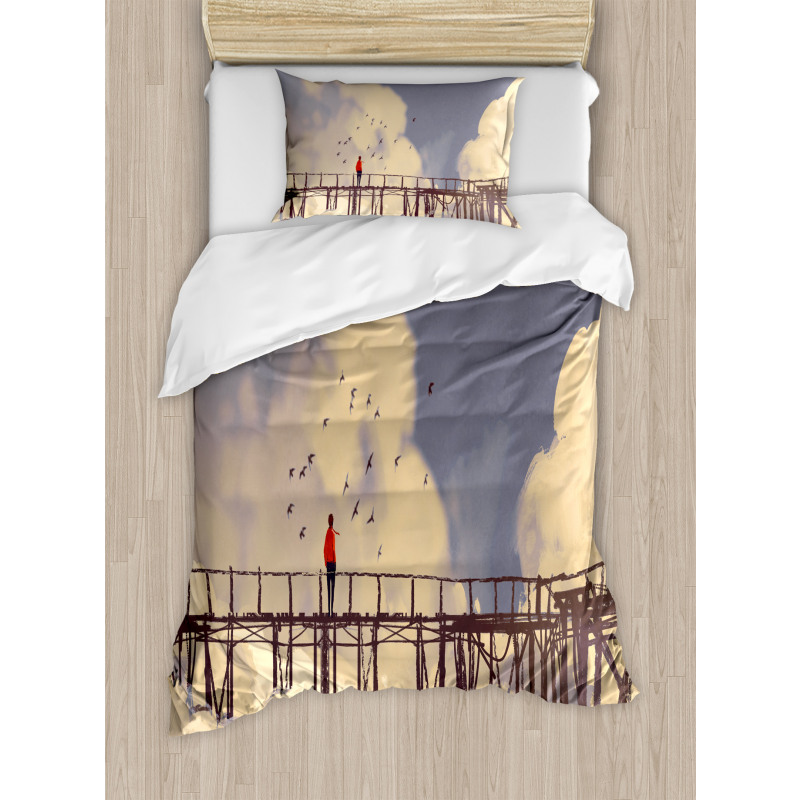 Man Standing on Bridge Duvet Cover Set