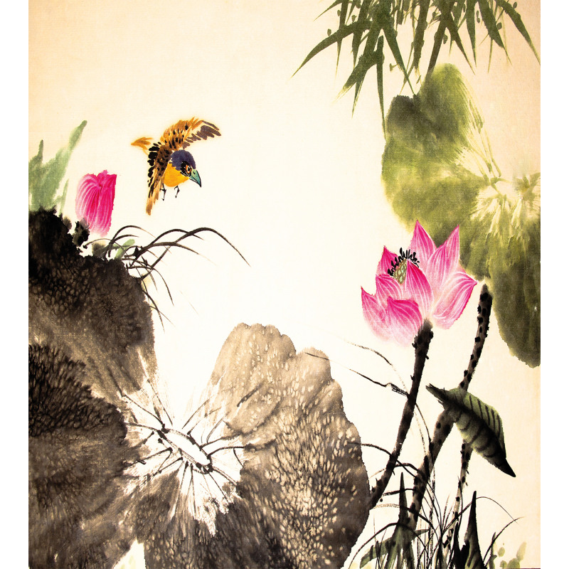 Bird Jumping into Lotus Duvet Cover Set