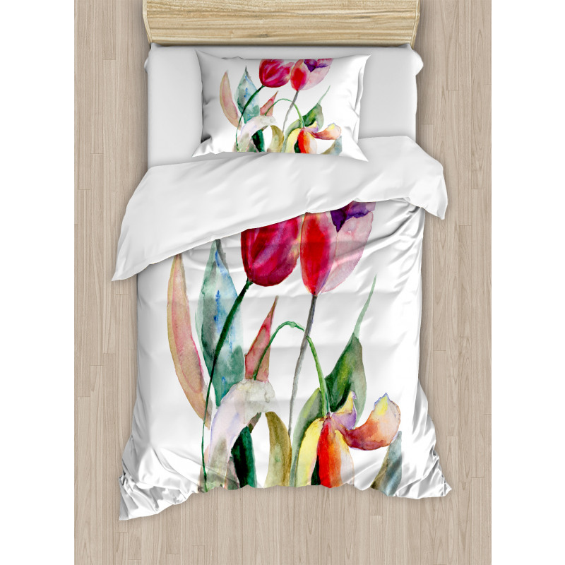 Watercolor Tulip Flowers Duvet Cover Set