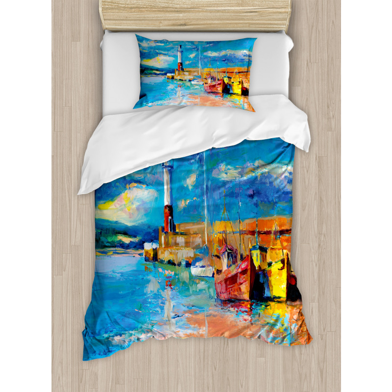 Oil Painting Lighthouse Duvet Cover Set