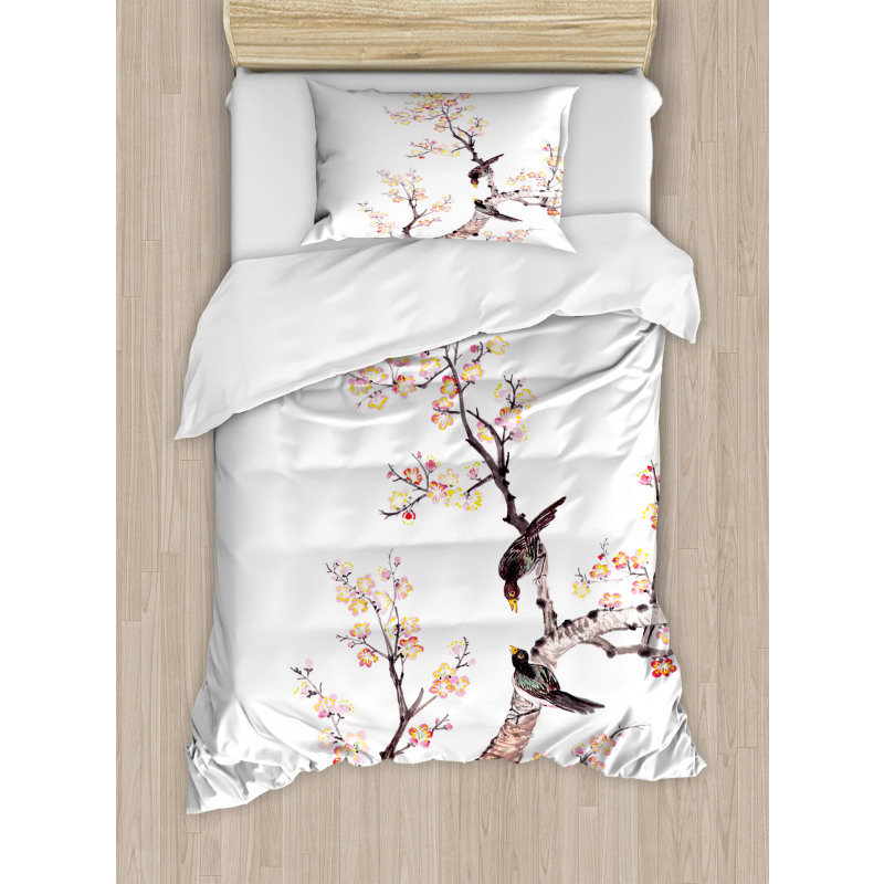 Chinese Paint of Flowers Duvet Cover Set