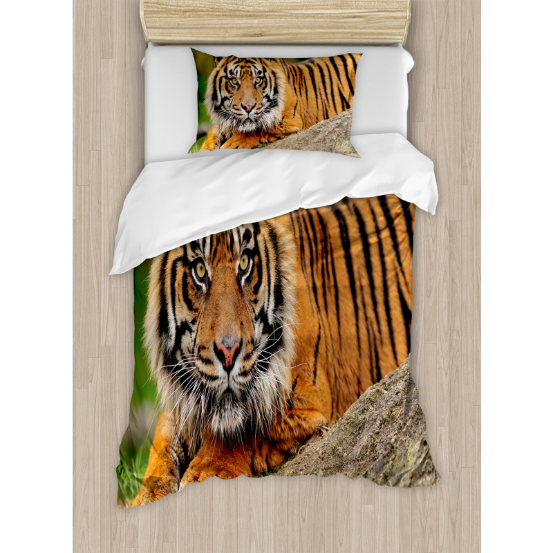 Tiger Crouching on Rock Duvet Cover Set