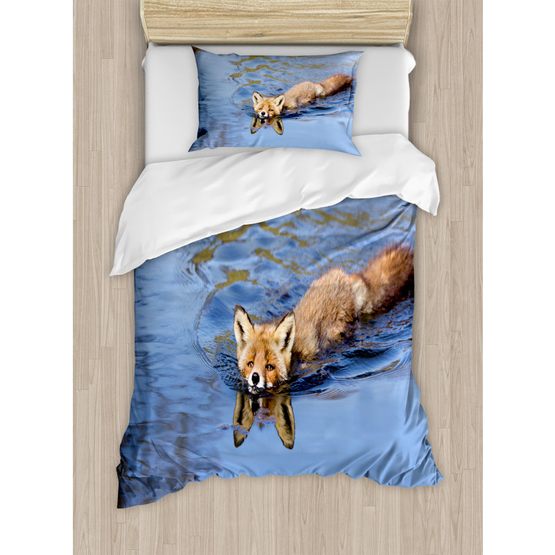 Fox Swimming in River Duvet Cover Set