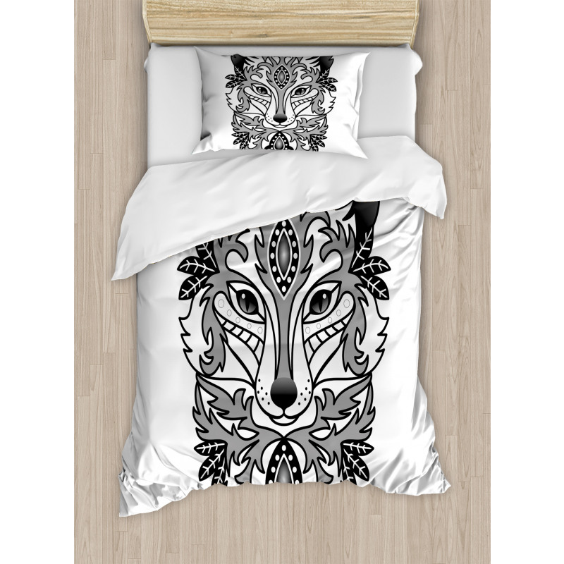 Ornamental Fox Face Curves Duvet Cover Set