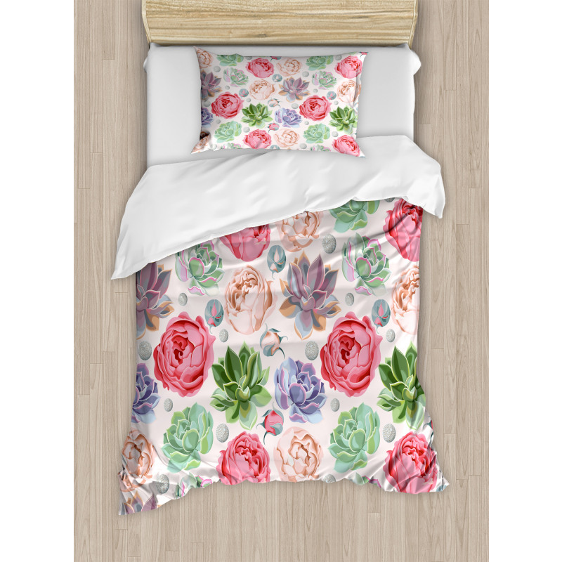 Peony Roses and Cactus Duvet Cover Set