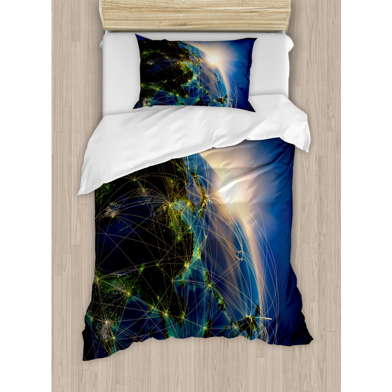 Vivid Globe Space Network Duvet Cover Set