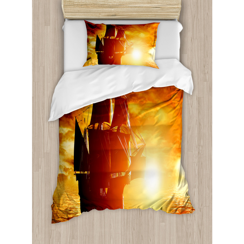 Ship Sunset Duvet Cover Set