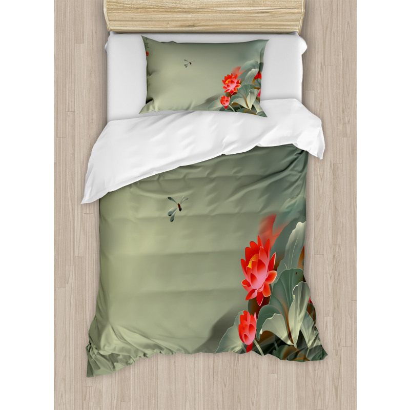 Lotus Blooms Hazy Tones Duvet Cover Set