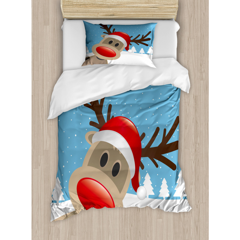 Reindeer Rudolph Hat Duvet Cover Set