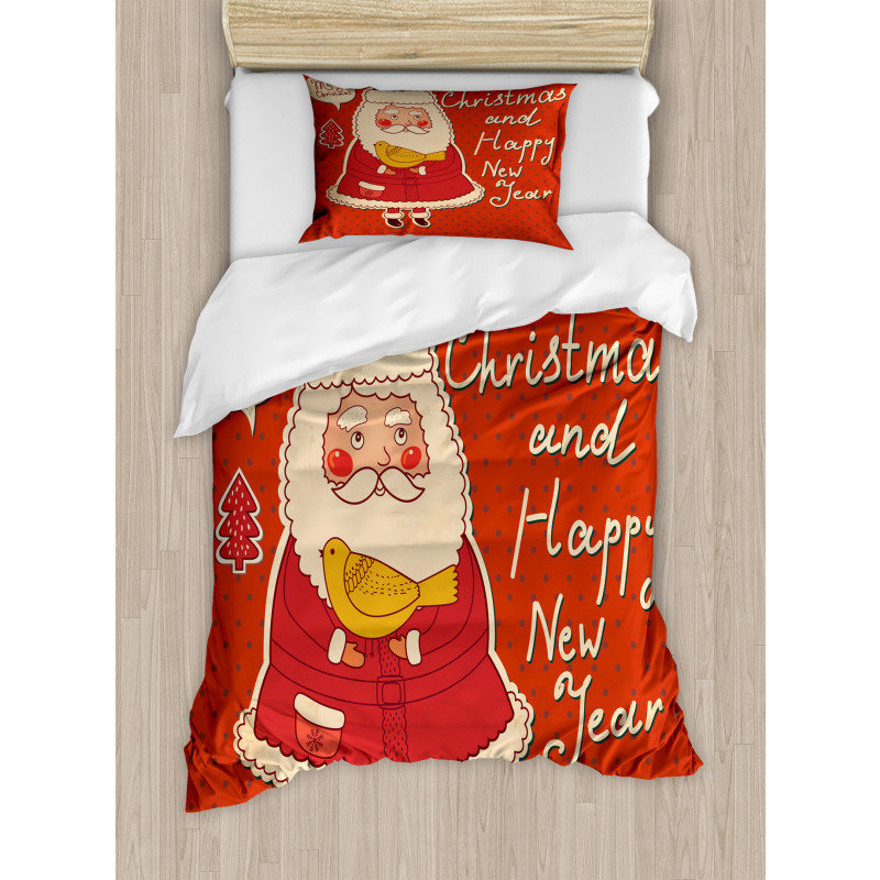 Santa and Yellow Bird Duvet Cover Set