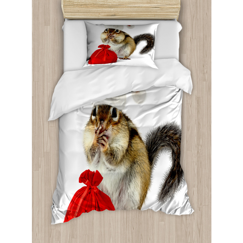 Chipmunk in Santa Hat Duvet Cover Set