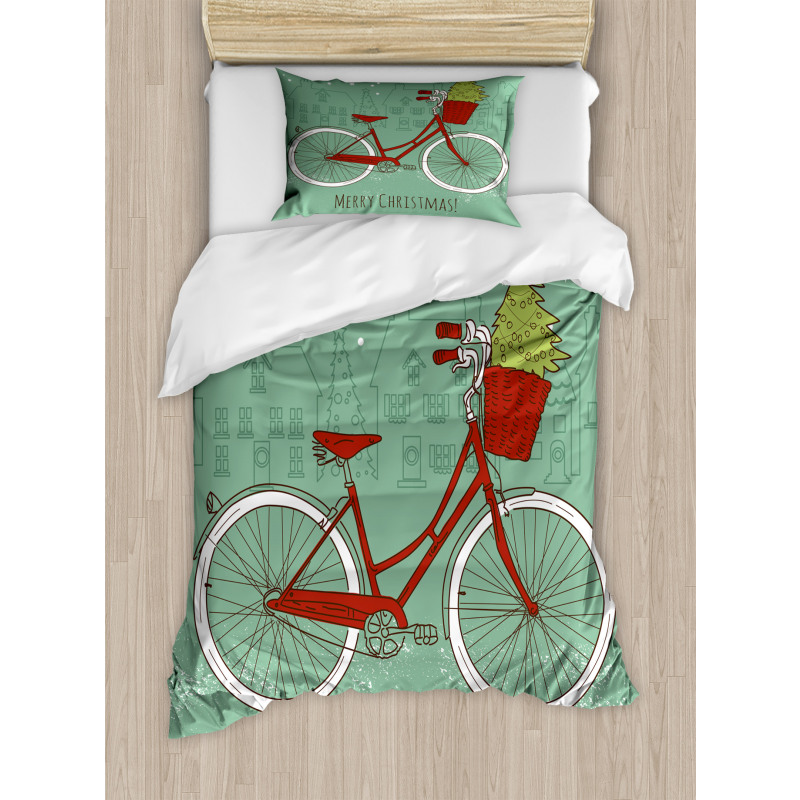 Retro Bike Xmas Trees Duvet Cover Set