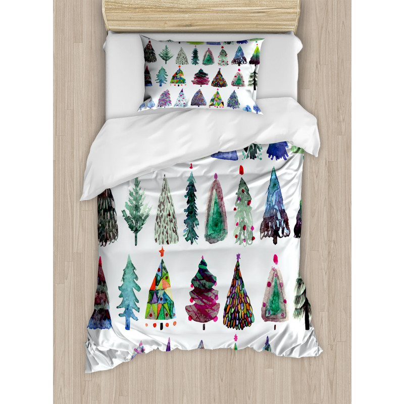 Watercolor Fir Trees Duvet Cover Set