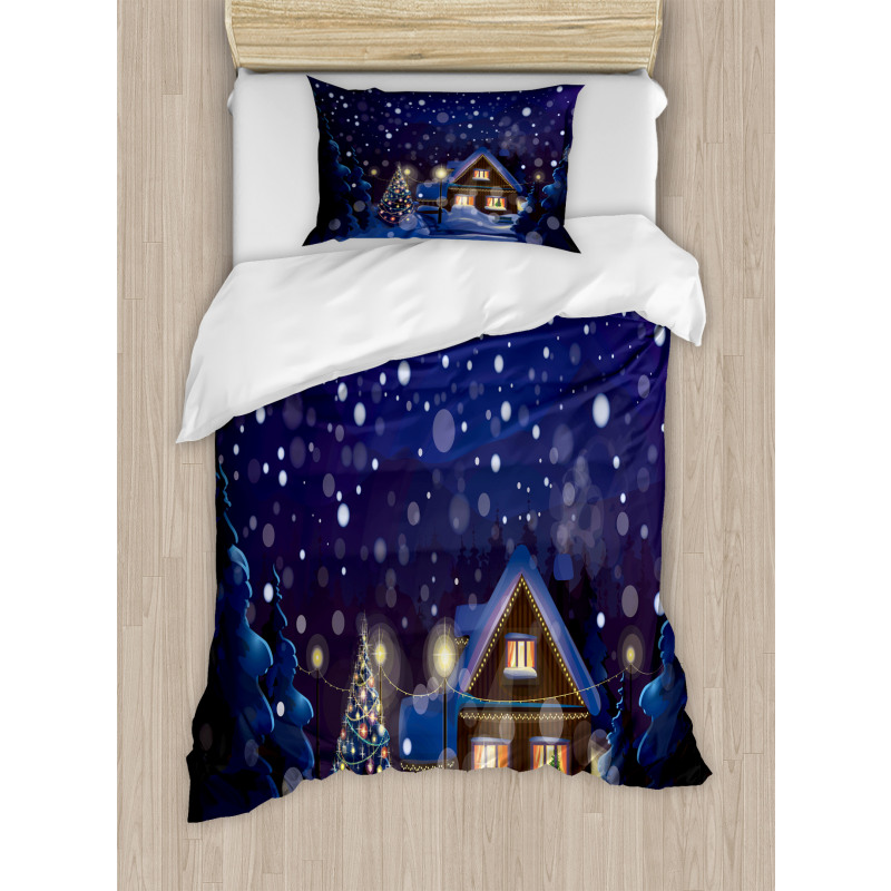 Winter Night House Duvet Cover Set