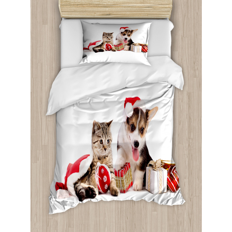 Dog Cat with Presents Duvet Cover Set