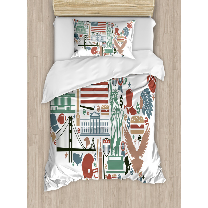 Travel Landmarks USA Flag Duvet Cover Set