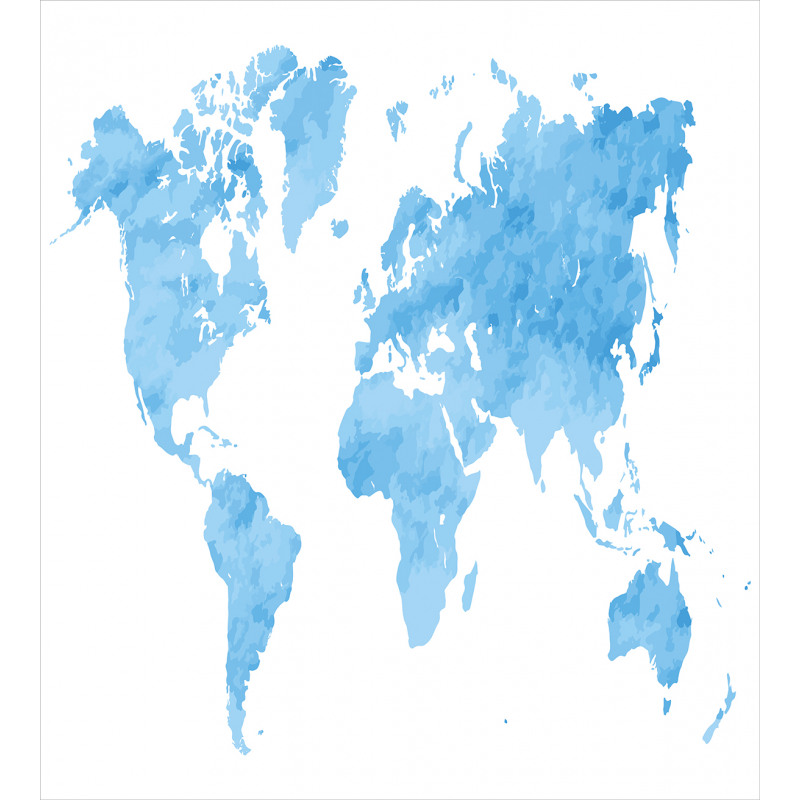 Blue Watercolor World Map Duvet Cover Set