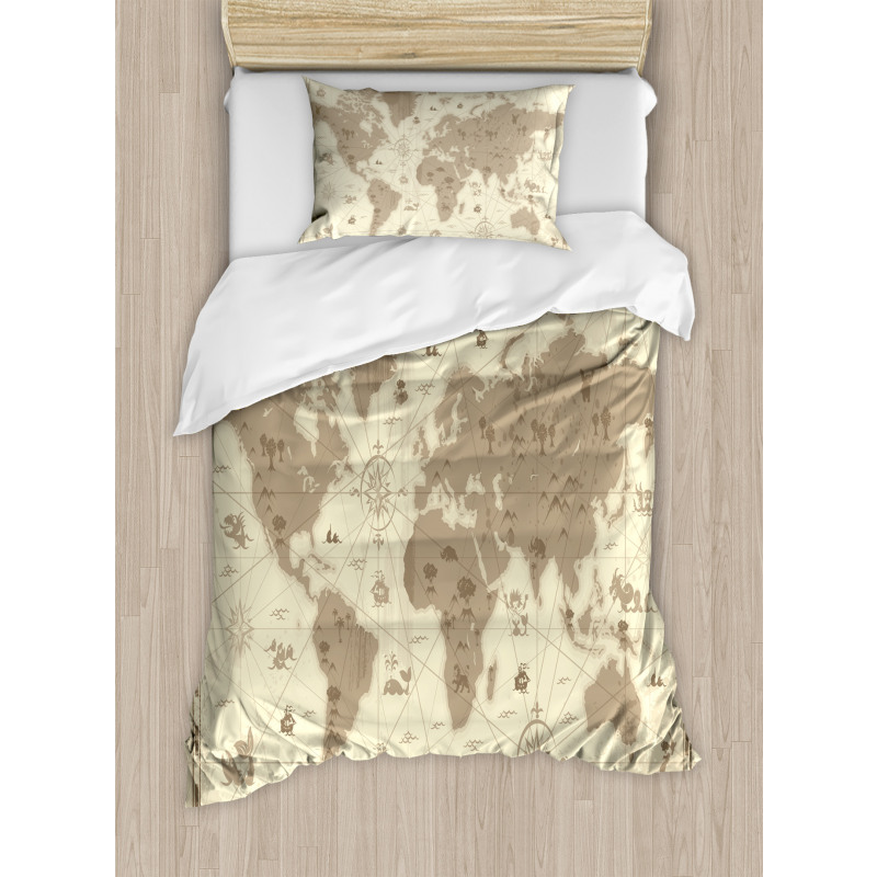 Aged World Monsters Compass Duvet Cover Set