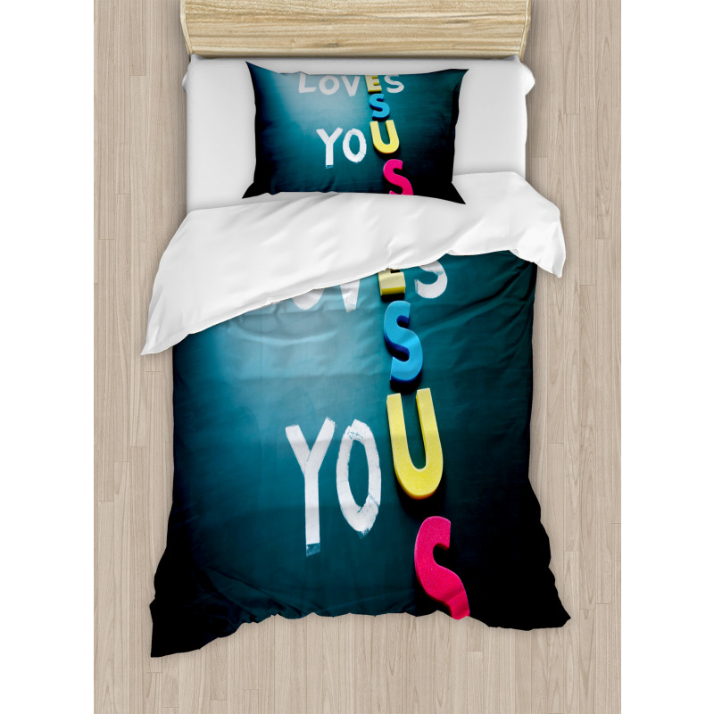 He Loves You Phrase Colorful Duvet Cover Set