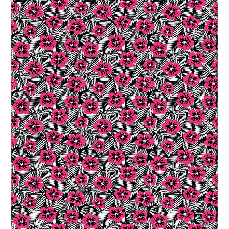 Pink Hibiscus Modern Leaf Duvet Cover Set