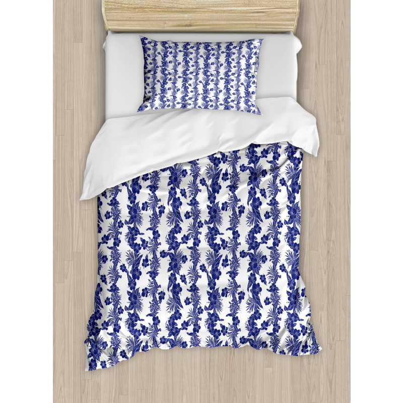 Blue and White Hibiscus Duvet Cover Set