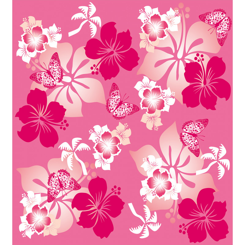 Pink Hibiscus Butterflies Duvet Cover Set