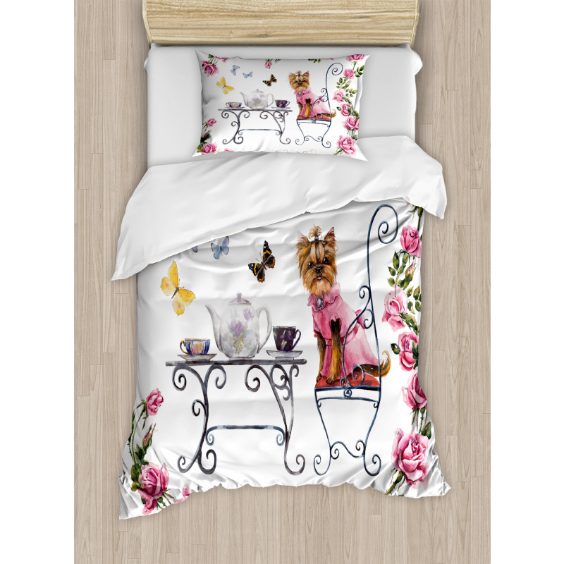 Terrier in Pink Dress Duvet Cover Set