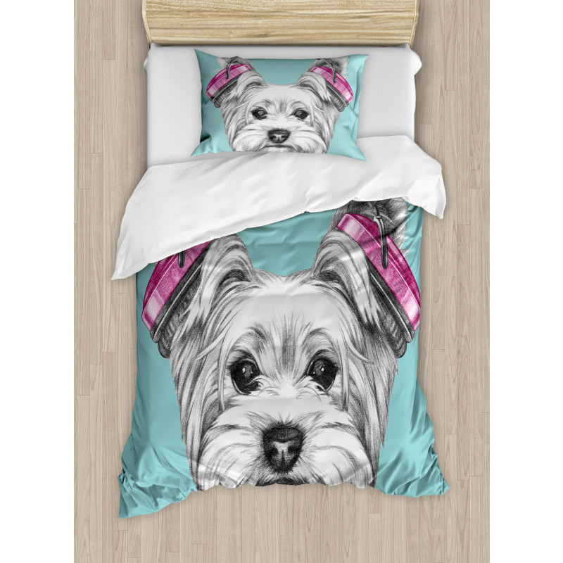 Headphones Music Dog Duvet Cover Set