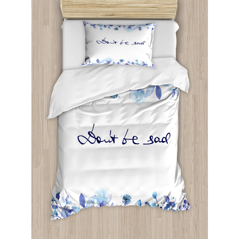 Blue Flowers Leaves Duvet Cover Set