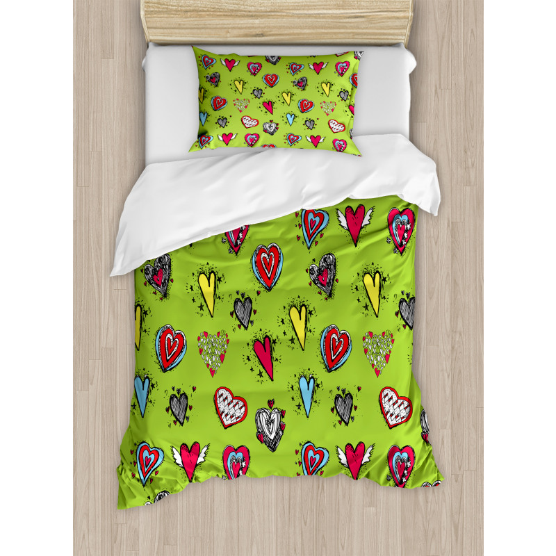 Hand Drawn Hearts Sketch Duvet Cover Set