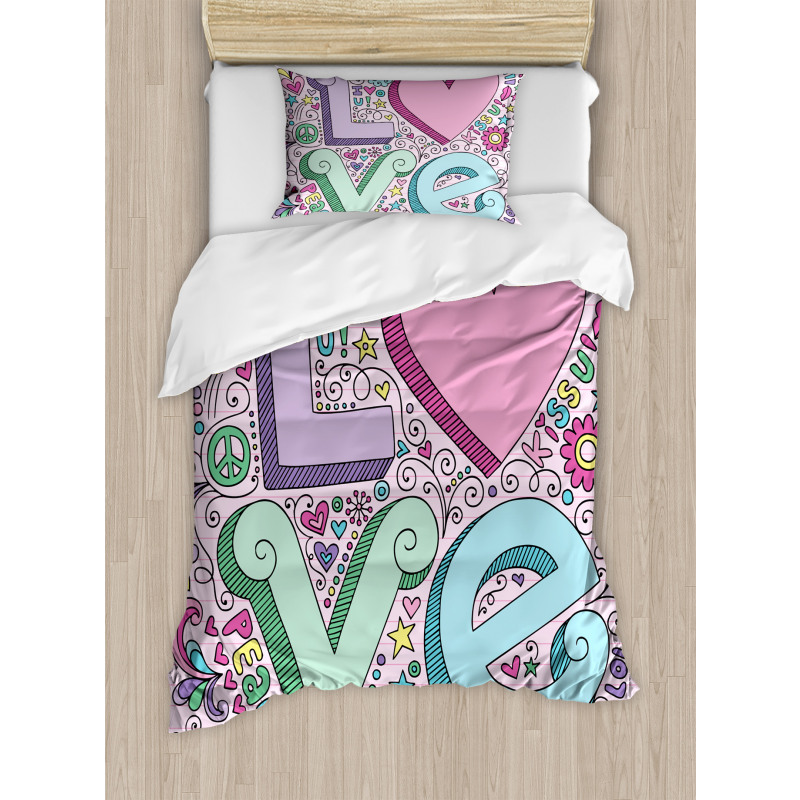 3D Lettering Groovy Duvet Cover Set