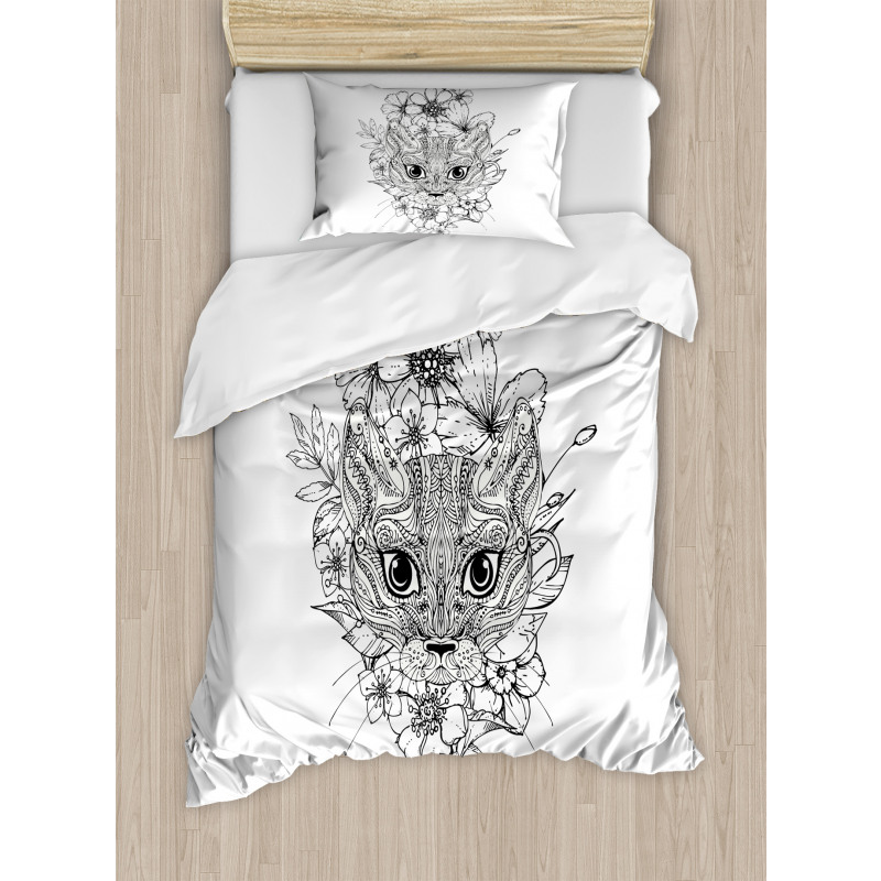 Hand Drawn Cat Image Duvet Cover Set