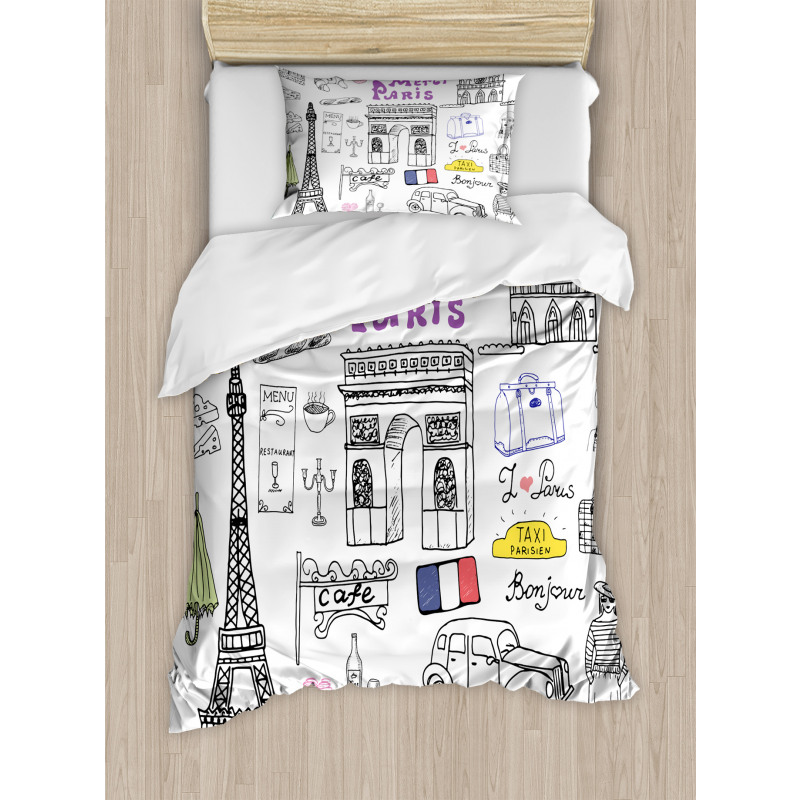 Eiffel Tower Beret Taxi Duvet Cover Set