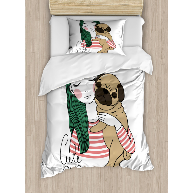 Dog with Girl Duvet Cover Set