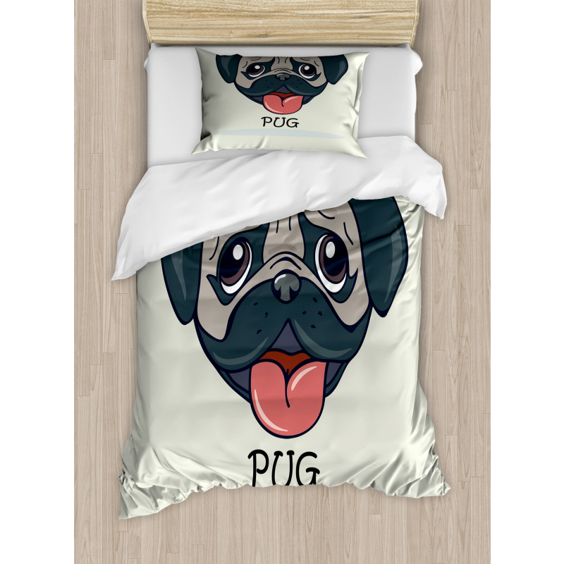 Cartoon Pug Caricature Duvet Cover Set