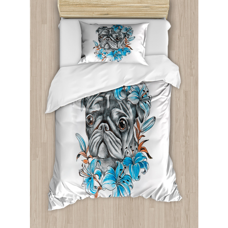 Fun Dog with Flowers Duvet Cover Set