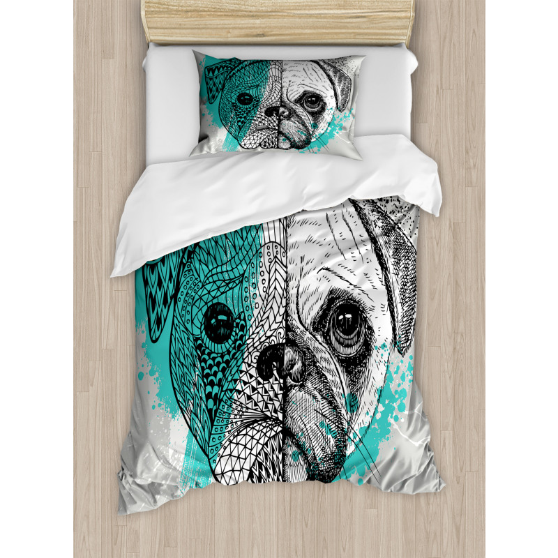 Hand Drawn Head of a Dog Duvet Cover Set