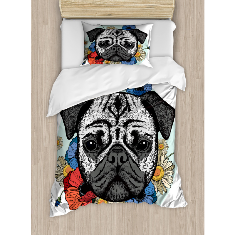 Black and White Head of Dog Duvet Cover Set