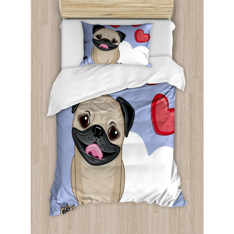 Happy Dog with Hearts Duvet Cover Set