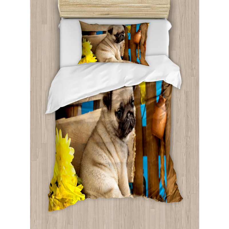 Puppy Photography on Bench Duvet Cover Set