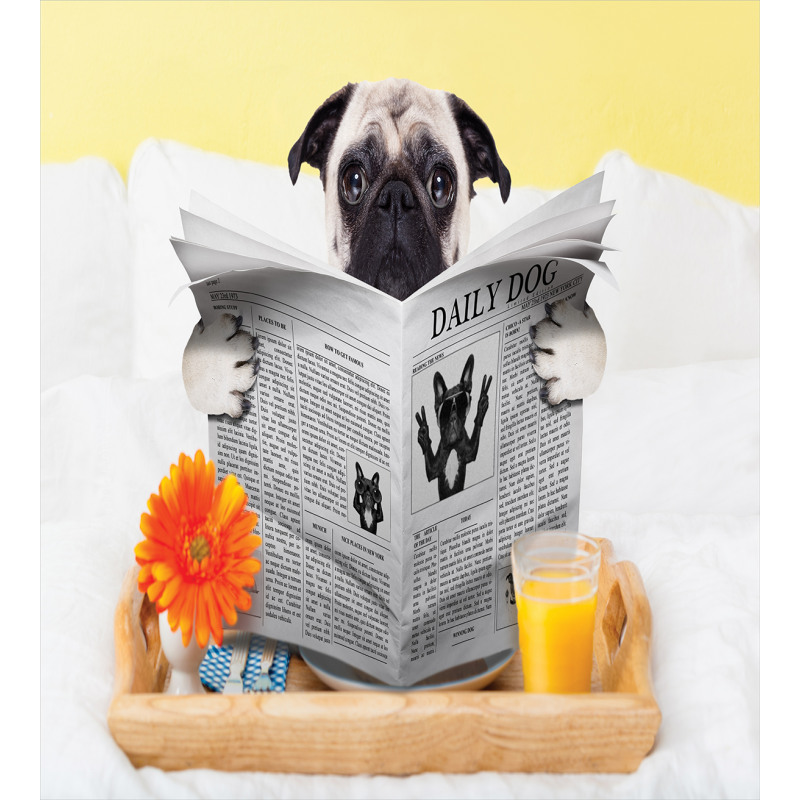 Pug Reading News Daily Dog Duvet Cover Set