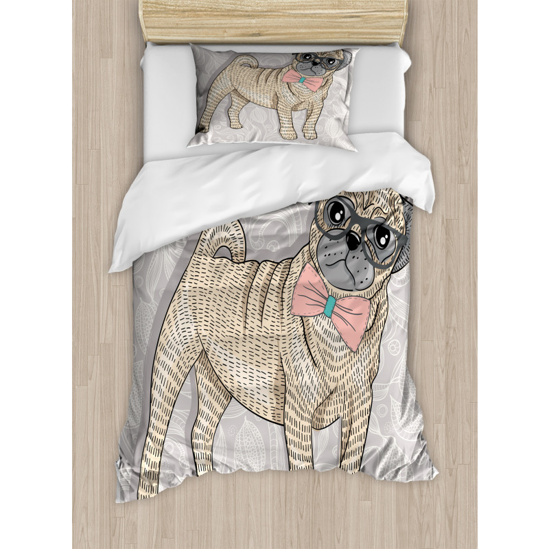 Hipster Dog Nerdy Glasses Duvet Cover Set