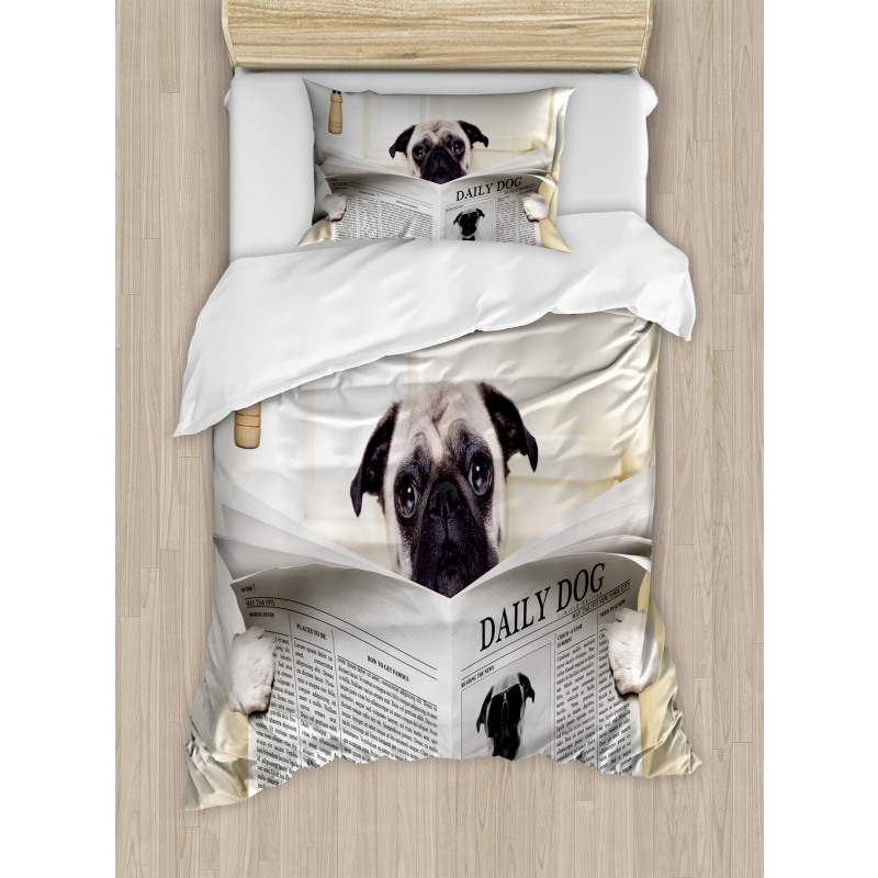 Puppy Reading Newspaper Duvet Cover Set