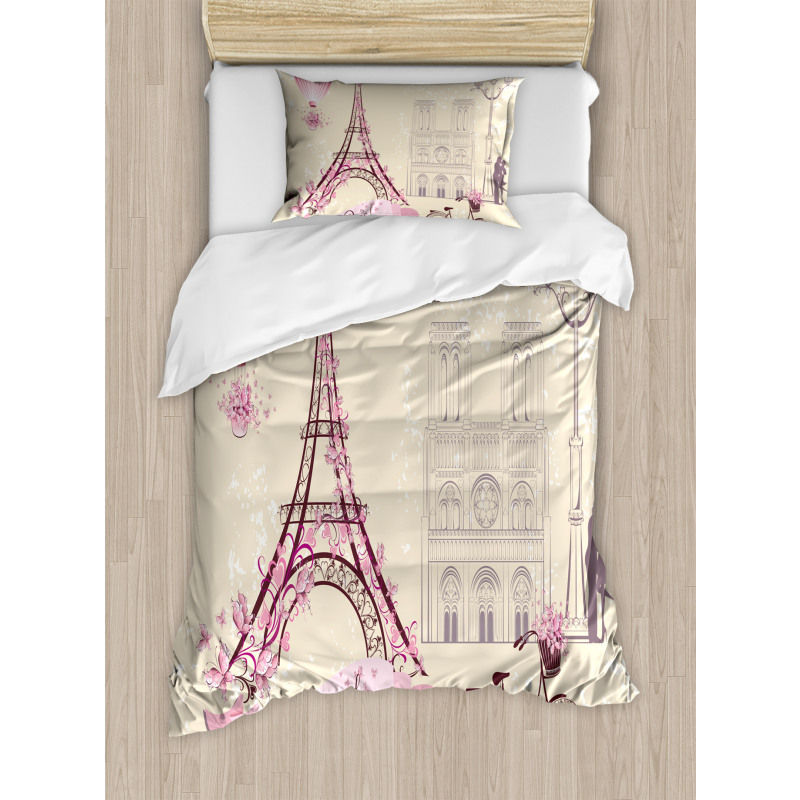 Floral Paris Eiffel Duvet Cover Set