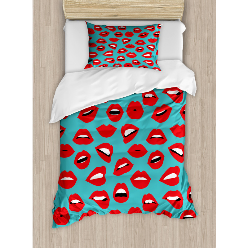 Retro Woman Red Lipstick Duvet Cover Set