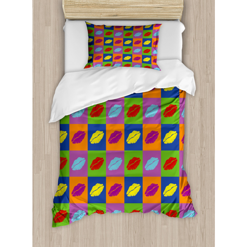 Vibrant Pop Art Kisses Duvet Cover Set