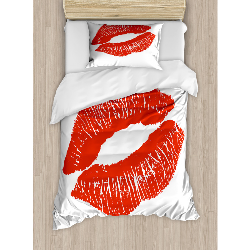 Red Lips Kiss Mark Grunge Duvet Cover Set