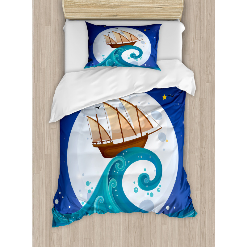 Old Ship Riding Waves Duvet Cover Set