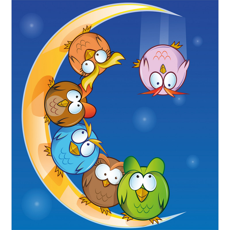 Cartoon Moon Owls Playing Duvet Cover Set